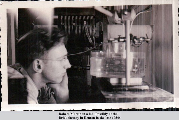 Robert Martin in a lab. Possibly at the<br />Brick factory in Renton in the late 1930s