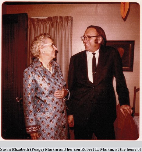 Susan Elizabeth (Poage) Martin and her son Robert L. Martin, at the home of Paul and Mary Margaret Pruitt. c. 1986