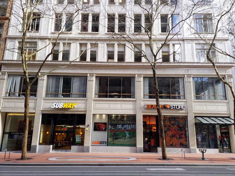 Photos taken in 2018.  Built in 1925 terra cotta for the "Sills and Coping" by  Columbia Terra Cotta Company.  Order number 141 Glaze "Base 350" as recorded by Leonard A. Martin in his order book.  520 S.W. 6th Avenue in downtown \nPortland Oregon, (The corner of 6th and Alder).