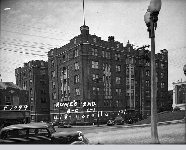 This photo tken about 1937.  Article in the Seattle Tmes Sept. 14th, 1924 states that Seattles Largest Apartments Building the Biltmore Apartments is nearly ready for tenant occupancy at cost of 750,000  by Stephen Berg.  There will be 300 rooms.  In L.A.Martins order book for the Columbia Tera Cotta Company this was order #114 Glaze #151, 70  to 75 Tons.<br /><br />Stephen Berg Builder and Owner. Architects Stuart and Wheatley. Besides the Biltmore Stephen Berg also built three even larger hotels in Seattle soon after this: The first was the Claremont (now Andra) completed in January of 1926 then the Continental (now called the Seattle) completed in December of 1926 which also dorns Columbia Terra Cotta (order# 170). Then the Bergonian completed in July of 1927 now known as the Mayflower Park Hotel. Across from the street in front of the Biltmore Hotel Berg also built and Annex for the hotel to house a grocery store and a large kitchen for event catering. The Columbia Terra Cotta contract for the Biltmore job was 550,000 dollars.