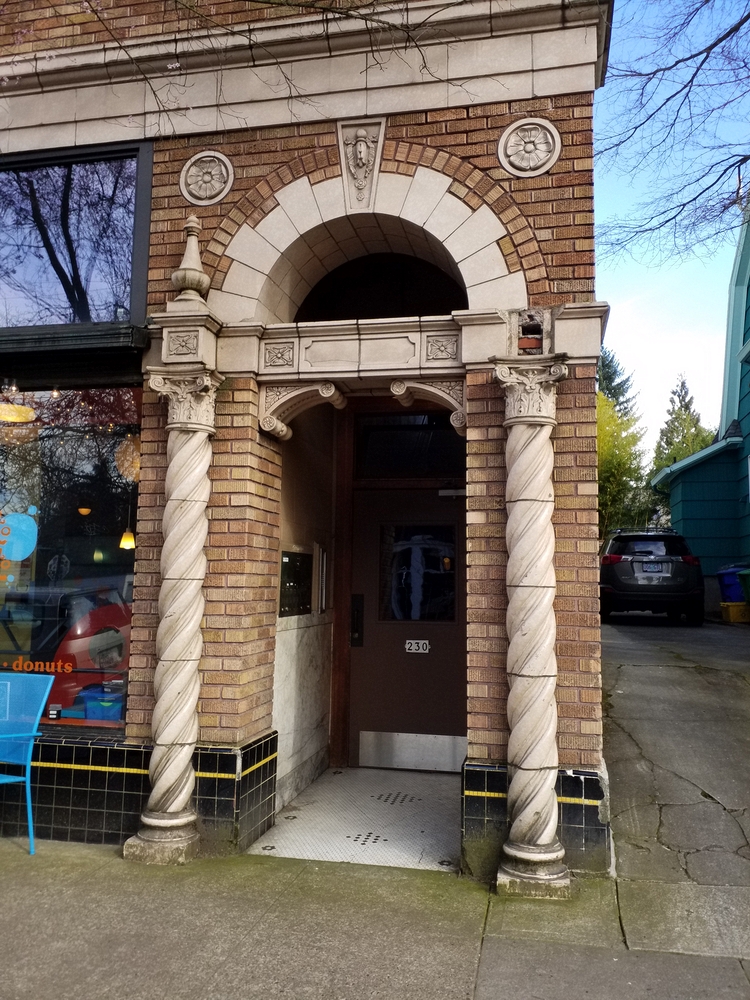 Photo Taken March 3rd, 2018.  This was a Grocery and Meat store owned by the Bitar Bros at 28th and Everett street in N.E. Portland.  In Leonard Martins Order Book for Columbia Terra Cotta Company this is order# 208 Glaze# 406M Store for Bitar Bros..  1928.  John Grant Archt. Ailken- Contractor.  John Grant also was the Architect for the Eglington Hotel that was also adorned with Columbia Terra Cotta.