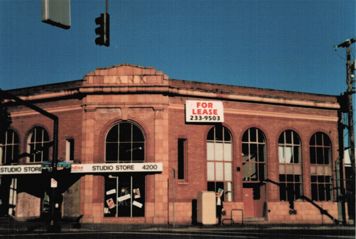 Photo taken August 9th 1998. Oregon State Bank in Portland Oregon . At 4200 N. E. Sandy Blv. In Leonard Martins Order Book for Columbia Terra Cotta Company this is order #185  Glaze# 448 PY.  1926.  According to: Portland Historic Resources Inventory, 1984 the Architect was C.A. Houghtaling Inc.