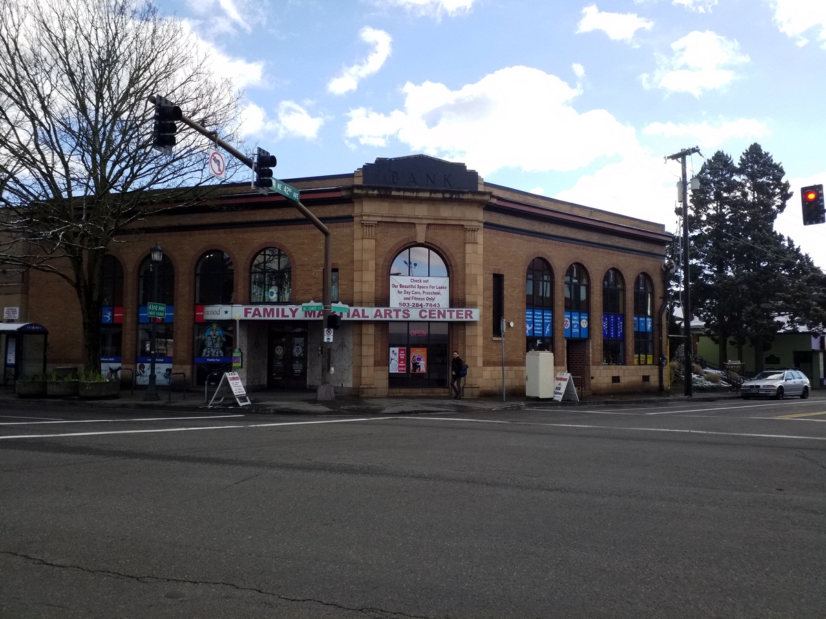 Photo Taken Feb 18th, 2018. Oregon State Bank in Portland Oregon . At 4200 N. E. Sandy Blv.  Now used as a retail storefront and Martial Arts Studio".  In Leonard Martins Order Book for Columbia Terra Cotta Company this is order #185  Glaze# 448 PY.  1926.  According to: Portland Historic Resources Inventory, 1984 the Architect was C.A. Houghtaling Inc.