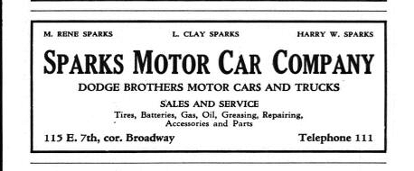 Sparks Motor Car Company\nEntries in Polks City Directories indicate that the Sparks family operated a Dodge/Plymouth dealership and garage in Vancouver from as early as 1928 and as late as 1950.  The business occupied multiple building that were located on Broadway between 6th and 7th Streets.  These may have been built at different times.  The business was also listed in numerous advertisements in The Oregonian between 1923 and the early 1950s.\nNotes:\n1920 census shows Clay Sparks as clerk in hardware store.  Living w/parents, Marshall and Alice\n1928 City Directory shows Sparks Motor Car Co. at E. 7th and Broadway\n1930 census shows Leslie C. Sparks working at Auto Company\n1931 City Directory shows Sparks Motor Car Co. at 115 E 7th\n1934 and 35 Oregonian Ads for Dodge Autos show Sparks at 115 E 7th and also in Longview/Kelso\n1940 Census shows Clay Sparks as owner of Sparks Motor Car Co. \n1941 and 1950 Oregonian Ads show Sparks Motor Car Company at E 6th and Broadway\n1942 WW-II Draft Registration: Leslie Clay Sparks was born Feb 24, 1890 in Vancouver.  Self employed at Sparks Motor Co.  115 E 7th.\n1955 Apr 6, Leslie Clay Sparks died at 69 yrs\nBy 1960, the Dodge dealership in Vancouver has transferred to the Hannah Family but the Sparks appear to still own the one in Kelso.\nIn 1995, a fire gutted the southerly building where an auto body shop was located.  The concrete shell remains today, but the building has never been rebuilt.